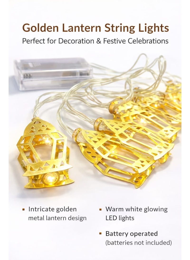 أضواء سلسلة LED ذهبية على شكل فوانيس رمضان كريم – أضواء زينة للمنزل والإفطار والعيد